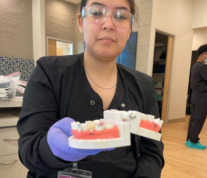 Dental assistant student training at Austin Dental Assistant School